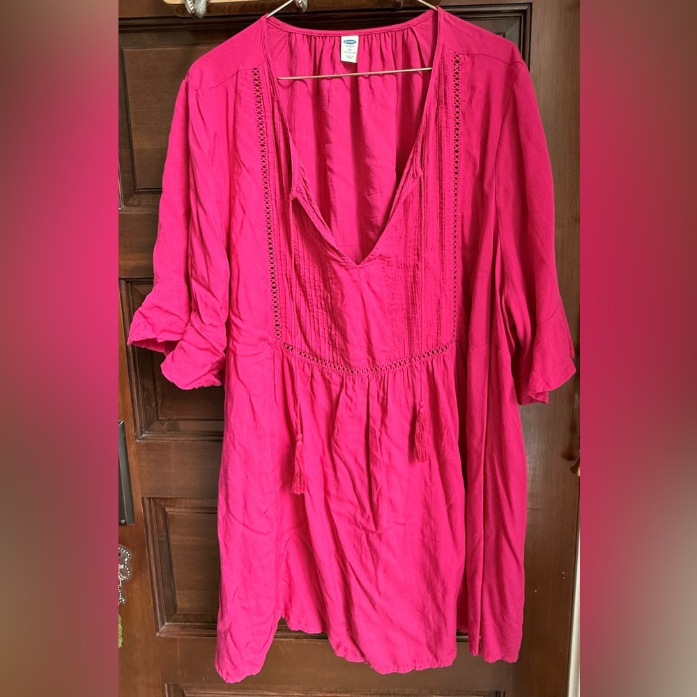 Old Navy Plus Size Pink 3/4 Sleeve Tie Front Tunic